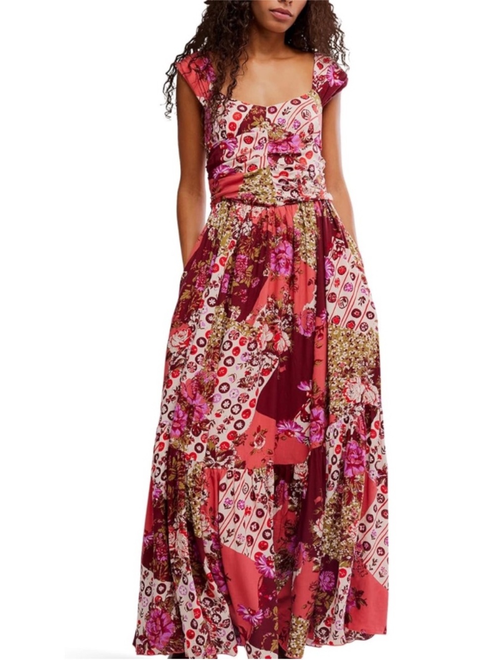 🆕 Free People Maxi Dress Boho Strawberry Patch Pockets Hippie Bohemian Loose XL - Picture 5 of 5